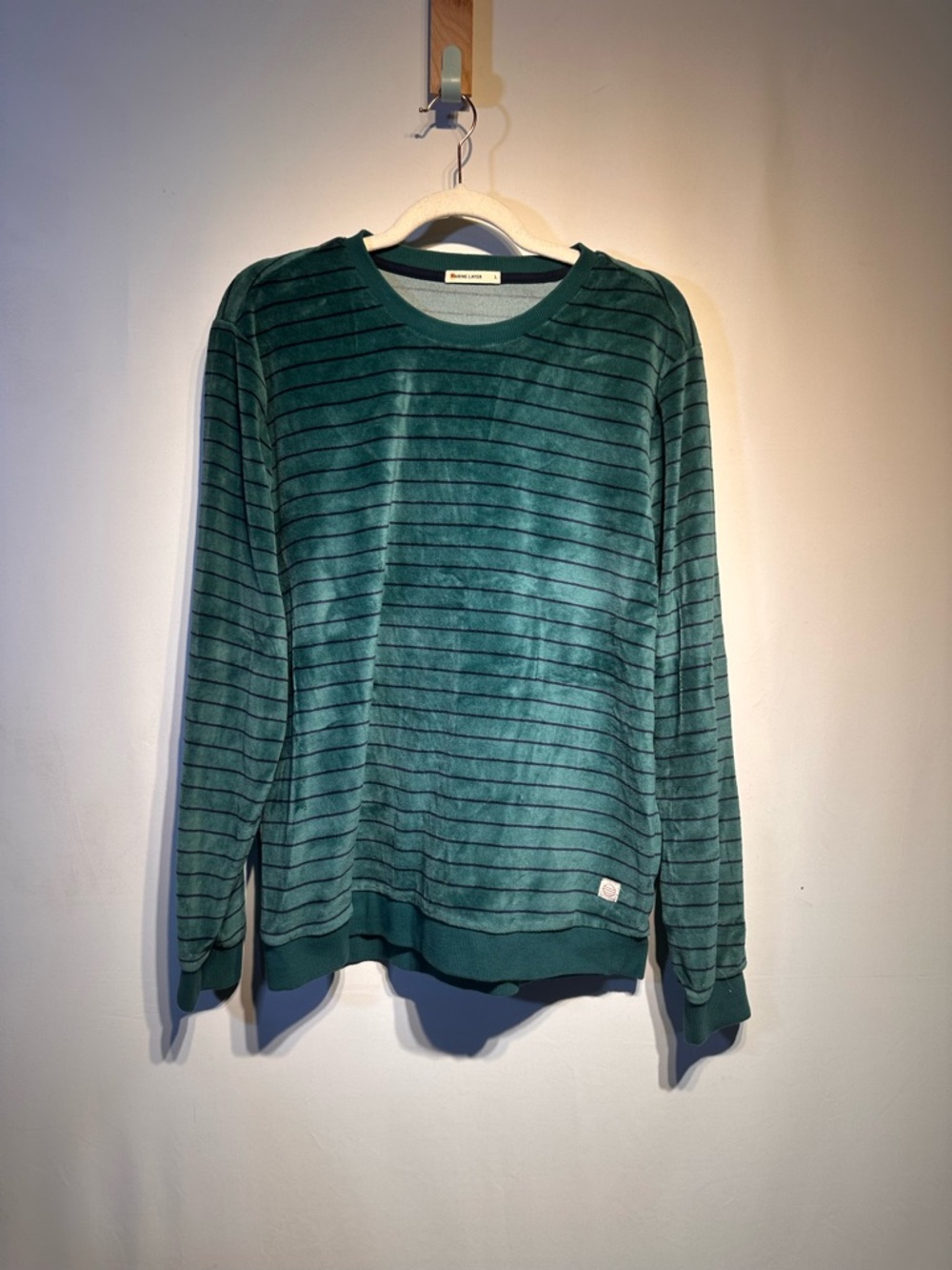 Marine Layer Teal Velour Striped Crewneck